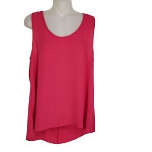 Maurices Womens Top Large Pink Sleeveless Bow Hi Low Scoop Neck Blouse Polyester